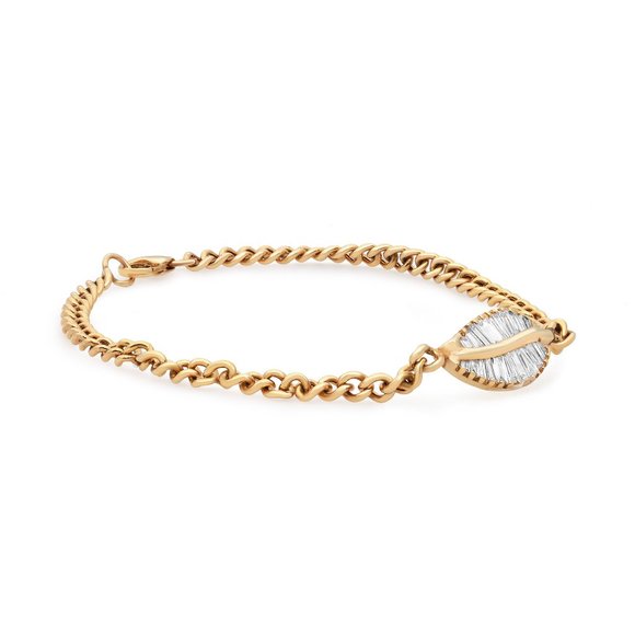 0.35Cttw Baguette Cut Diamond Leaf Cuban Link Bracelet 14K Yellow Gold 6 Inches - Picture 4 of 6